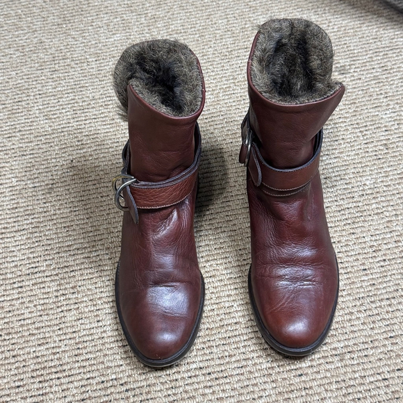 Sesto Meucci Shoes - Sesto Meucci Faux Fur Lined Brown Leather Ankle Boots Women’s Size 6.5 M